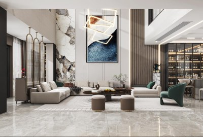 现代别墅客厅3D模型下载